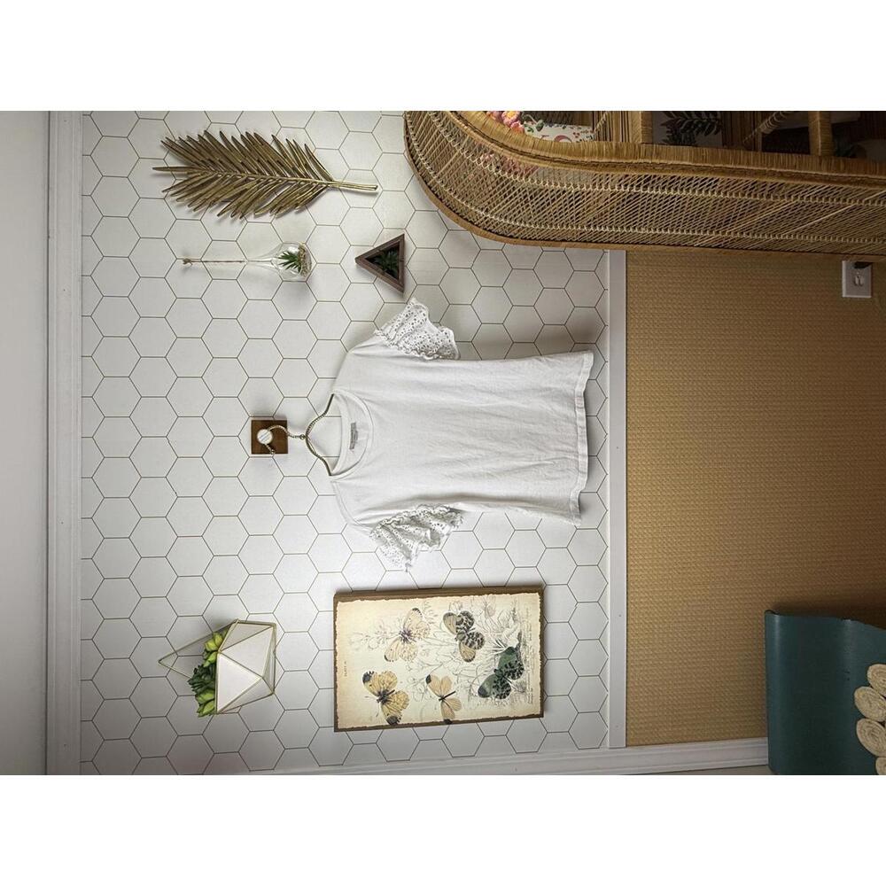 All Saints White Trixi Eyelet Ruffle Short Sleeve Tee - Size - Small